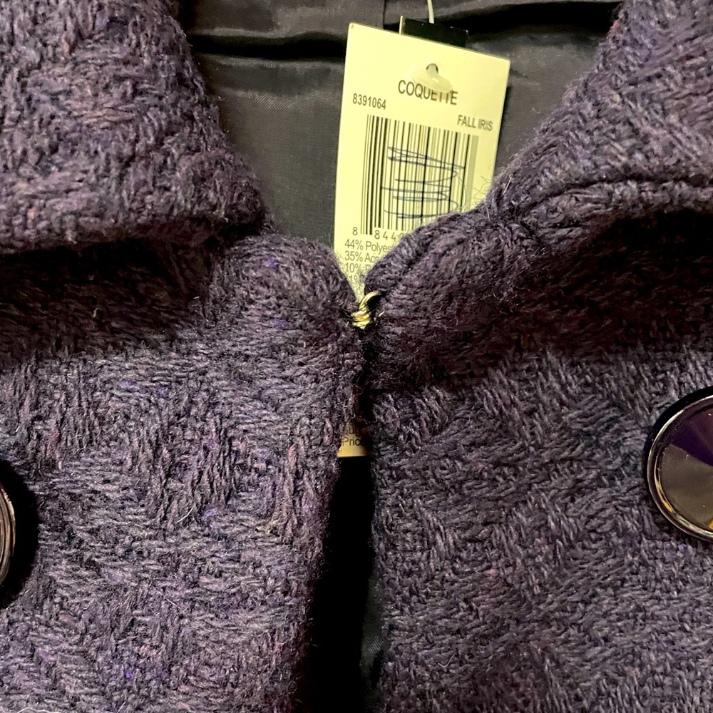 NWT Grace Elements Purple Wool-Blend Black Button Hook & Eye Closure Jacket Sz12 - Picture 6 of 6